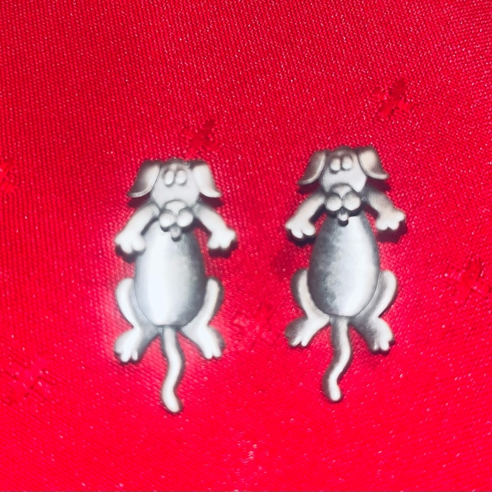 JJ Jonette Genuine Pewter 3-D Dog Silver tone Pierced Earrings
